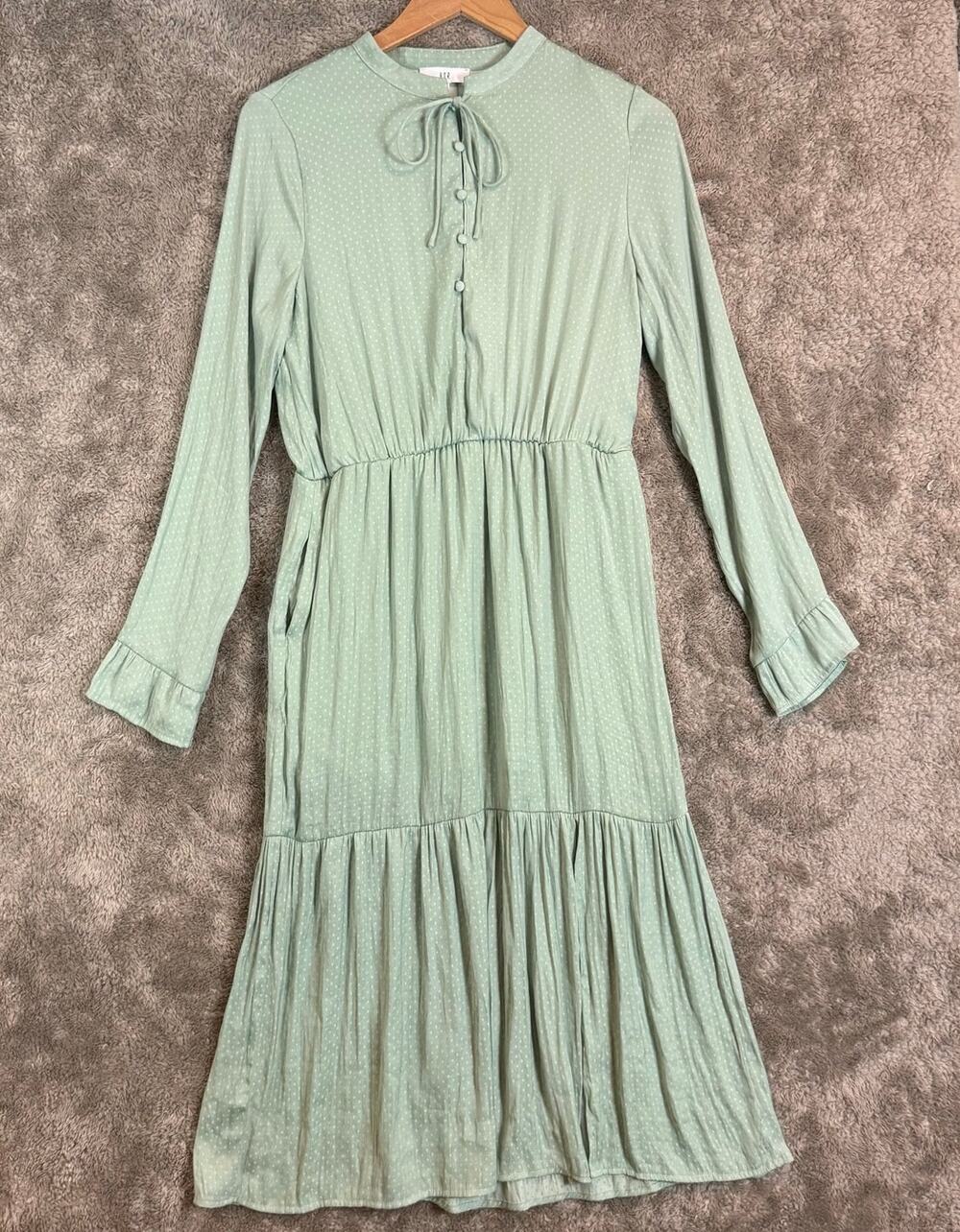 NSR Mint Green Tiered Peasant Mini Dress M Slit Skirt Ruffle Button Bodice